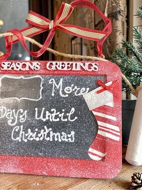 Seasons Greetings 2 sided Countdown Chalkboard Sign with Red Stripe Stocking